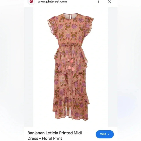 Banjanan Pink Floral Dress with Tie Waist and Tassels Size M